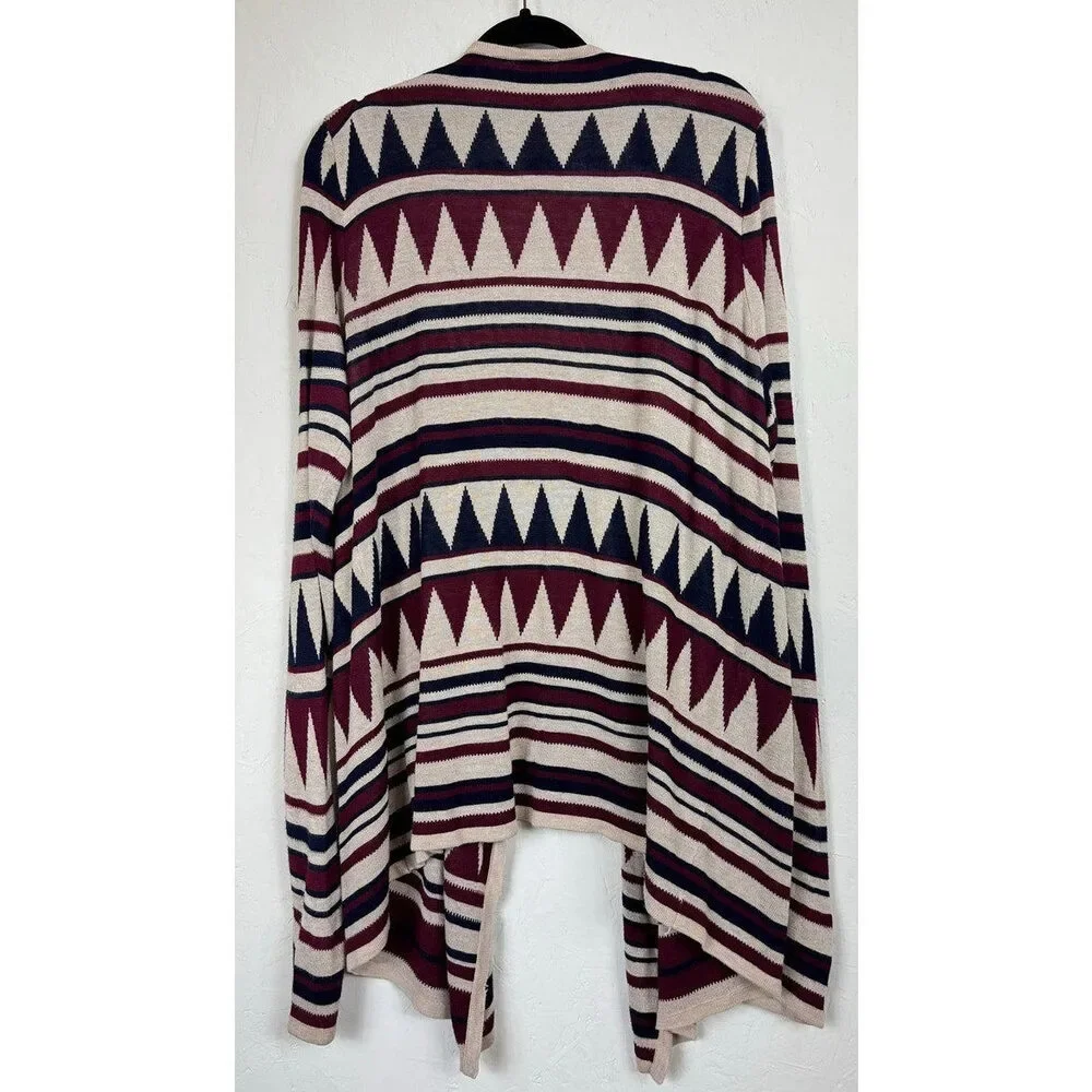 Faded Glory Blue, Red & Beige Long Sleeve Cardigan Women's XL